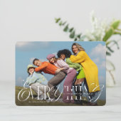 Merry Happy Everything sprankelt typografie Foto Feestdagenkaart (Staand voorkant)