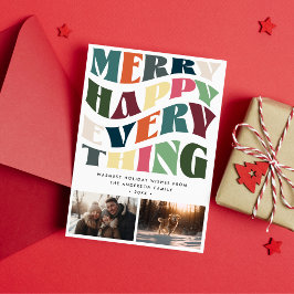 Merry Happy Everything Wave Typografie 2 foto's Feestdagenkaart
