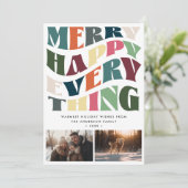 Merry Happy Everything Wave Typografie 2 foto's Feestdagenkaart (Staand voorkant)