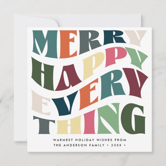 Merry Happy Everything Wave Typografie 2 foto's Feestdagenkaart (Voorkant)