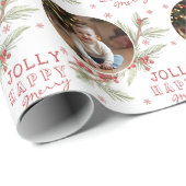 Merry Happy Jolly Custom Photo Holiday Gift Cadeaupapier (Rol Hoek)