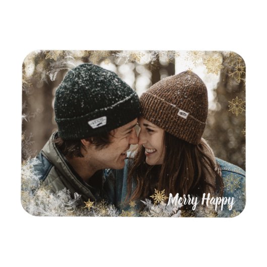 Merry Happy Personalized Photo Snowflake Lijst Magneet (Horizontaal)