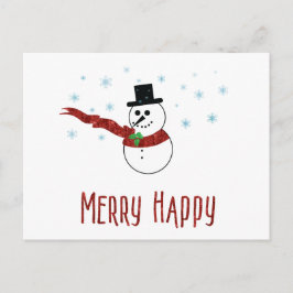 Merry Happy Snowman met Red Scarf Custom Text Feestdagenkaart