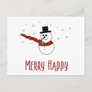 Merry Happy Snowman met Red Scarf Custom Text Feestdagenkaart