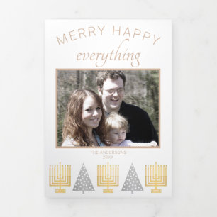 Merry Happy Tan Interfaith Elegant 3 Foto Drieluik Wenskaart