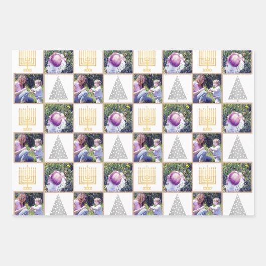 Merry Happy Tan Vakantiefoto Schattige Monogram Inpakpapier Vel (Voorkant)