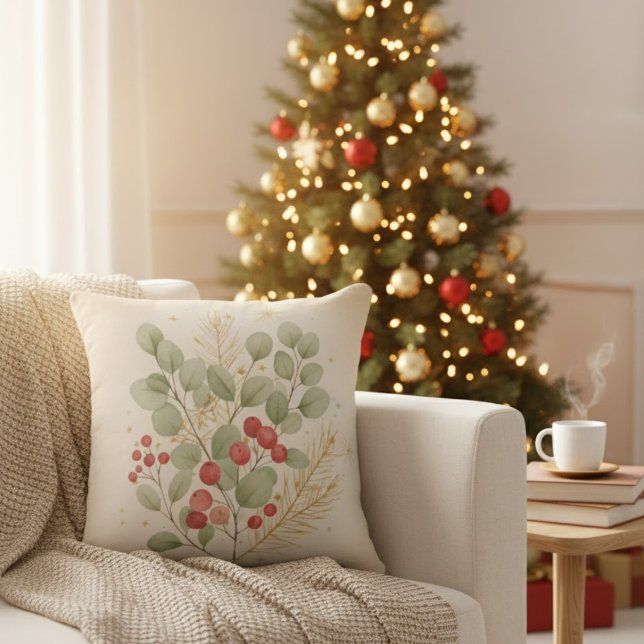 Merry Hearth: Rustic Christmas Botanical Watercolo Kussen (Creator heeft geüpload)