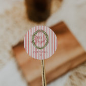 Merry & Heldere Rode Strepen Kerst Bow Krans Ronde Sticker