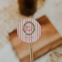 Merry & Heldere Rode Strepen Kerst Bow Krans Ronde Sticker