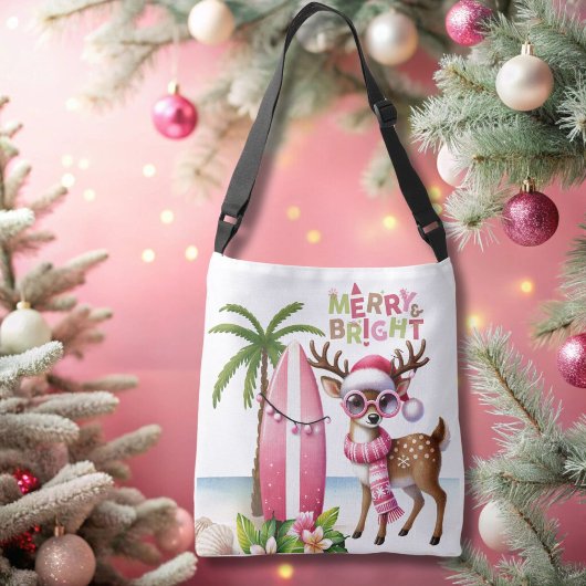 Merry & Helderroze Tropische Rendieren Canvas tas