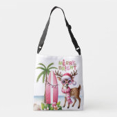 Merry & Helderroze Tropische Rendieren Canvas tas (Achterkant)