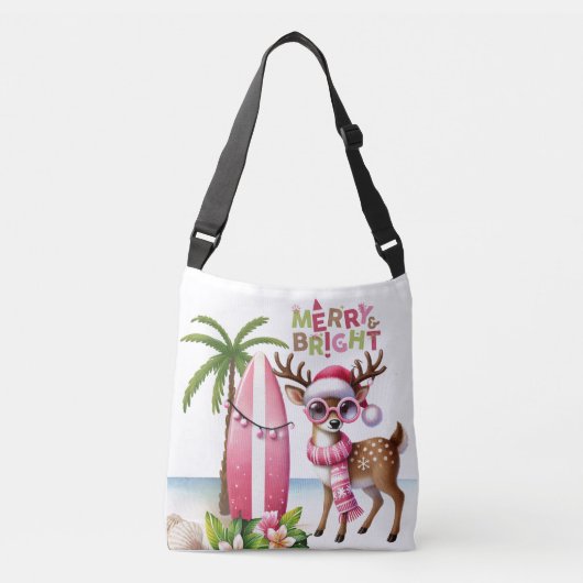 Merry & Helderroze Tropische Rendieren Canvas tas (Voorkant)