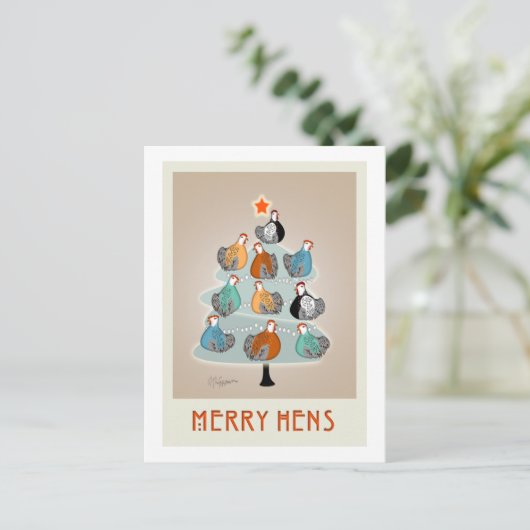 Merry Hens Kerstboom briefkaart (Staand voorkant)