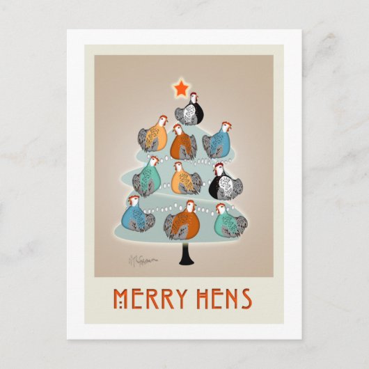 Merry Hens Kerstboom briefkaart (Voorkant)