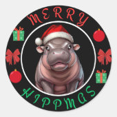 Merry Hippmas: Moo Deng Christmas Design Ronde Sticker (Voorkant)