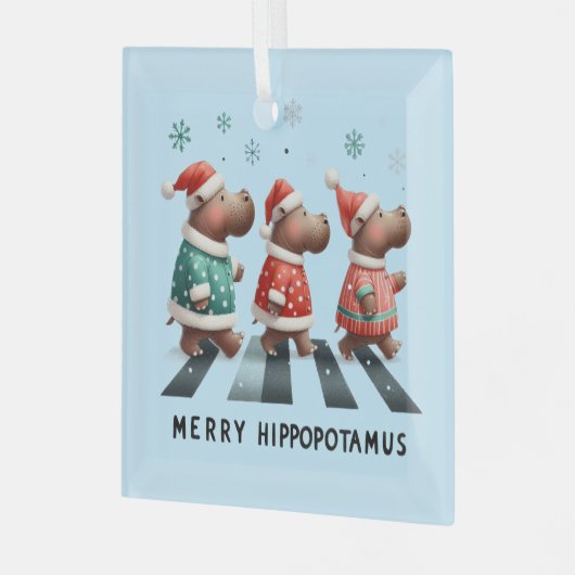Merry Hippopotamus Glas Ornament (Voorkant links)