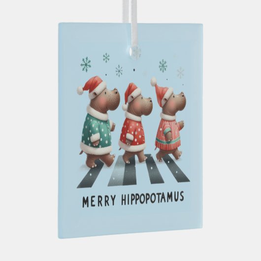 Merry Hippopotamus Glas Ornament (Voorkant Rechts)