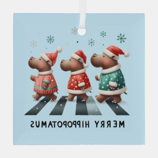 Merry Hippopotamus Glas Ornament (Achterkant)