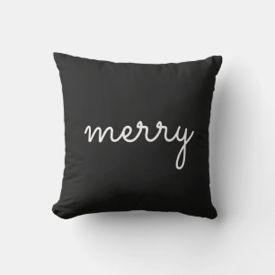 Merry Holiday Black White Script Minimalist Modern Kussen