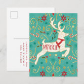 Merry Holiday Blauwgroen rendierziekte Briefkaart (Voorkant / Achterkant)