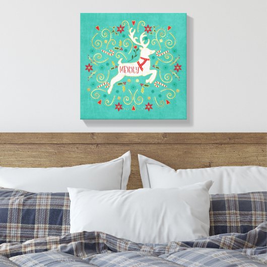 Merry Holiday Blauwgroen rendierziekte Canvas Afdruk (Insitu (Slaapkamer))