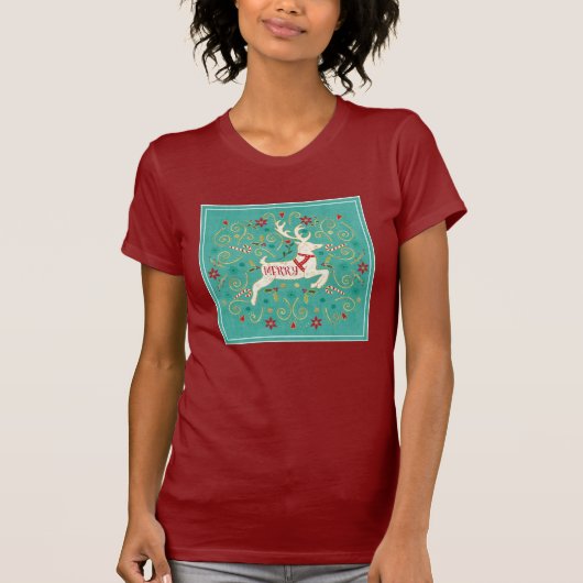 Merry Holiday Blauwgroen rendierziekte T-shirt (Voorkant)