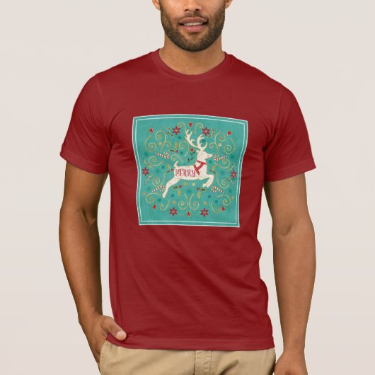 Merry Holiday Blauwgroen rendierziekte T-shirt (Voorkant)