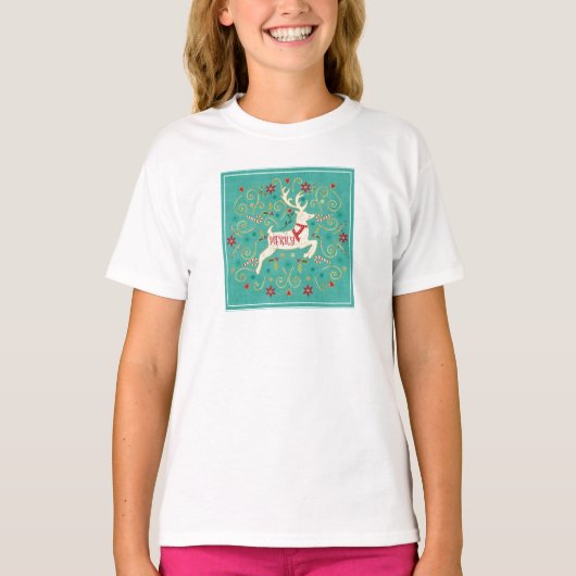 Merry Holiday Blauwgroen rendierziekte T-shirt (Voorkant)