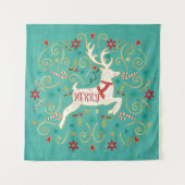 Merry Holiday Blauwgroen rendierziekte Wandkleed (Voorkant (horizontaal))