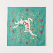 Merry Holiday Blauwgroen rendierziekte Wandkleed (Voorkant)