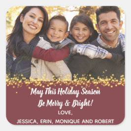 Merry Holiday Kerstmis familie Foto Gold Vierkante Sticker