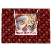 Merry Holiday Santa Claus Rudolph Gift Bag Groot Cadeauzakje (Voorkant)