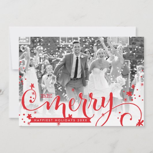 MERRY HOLIDAY script typografie foto overlay rood Feestdagenkaart (Voorkant)