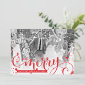 MERRY HOLIDAY script typografie foto overlay rood Feestdagenkaart (Staand voorkant)