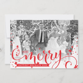 MERRY HOLIDAY script typografie foto overlay rood Feestdagenkaart