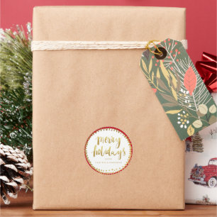 Merry Holidays Trendy Gouden Script Aangepaste Rod Ronde Sticker