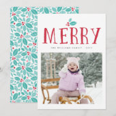 Merry Holly Berries Kerstmis Kaarten (Voorkant / Achterkant)