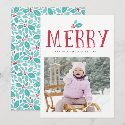 Merry Holly Berries Kerstmis Kaarten (Voorkant / Achterkant)