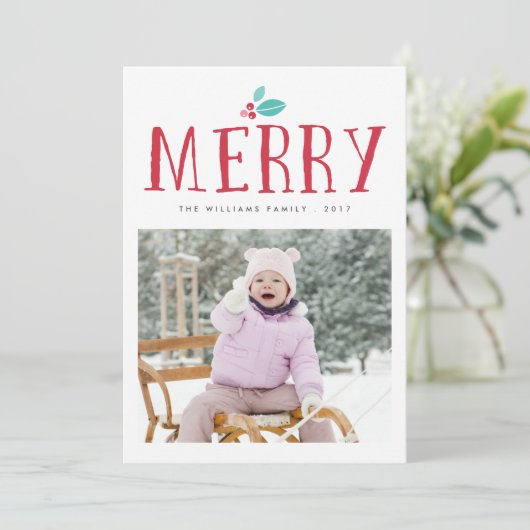 Merry Holly Berries Kerstmis Kaarten (Staand voorkant)