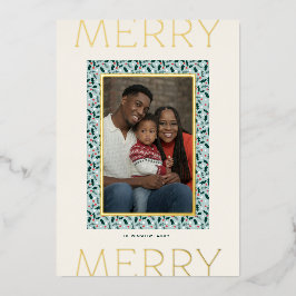 Merry Holly Days Holiday Photo Card (Gold) Folie Feestdagenkaart