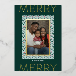 Merry Holly Days Holiday Photo Card (Pine Gold) Folie Feestdagenkaart
