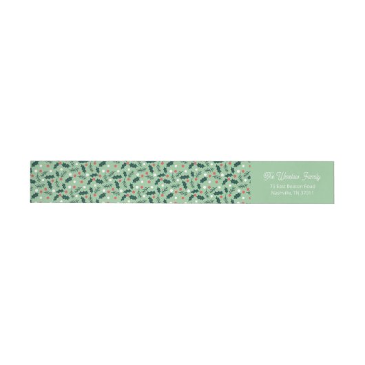 Merry Holly Days Wrap Returnadreslabel (Groen) (Individueel)