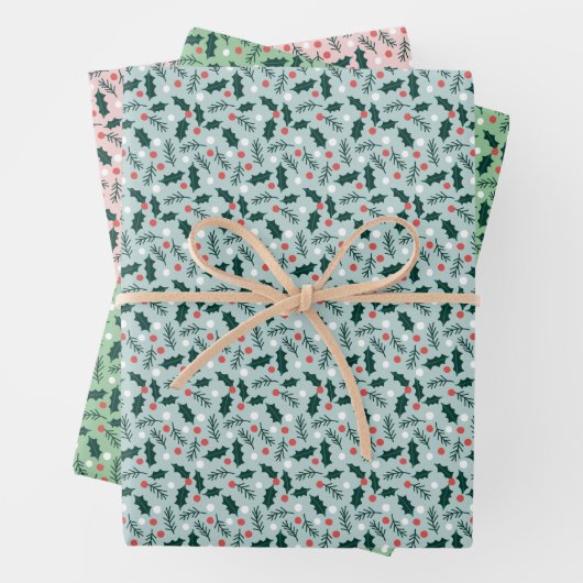 Merry Holly Days Wrapping Paper Sheets (In situ)