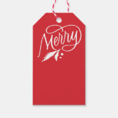 Merry holly evergreen label met felrood geschenk cadeaulabel (Voorkant)