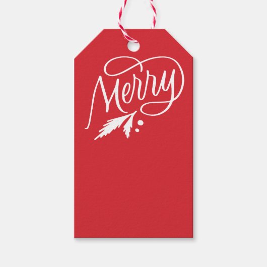 Merry holly evergreen label met felrood geschenk cadeaulabel (Voorkant)