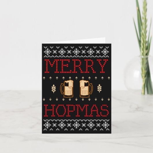 Merry Hopmas Funny Beer Ugly Christmas  Kaart (Voorkant)