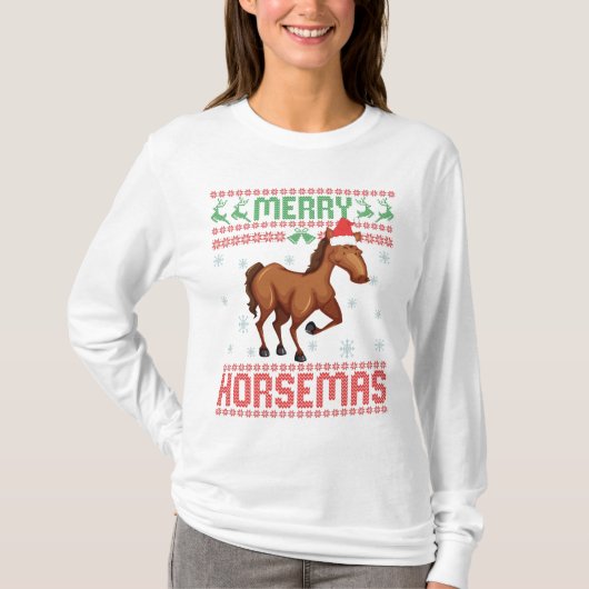 Merry Horsemas Funny Ugly KerstSweater Horse T-shirt (Voorkant)