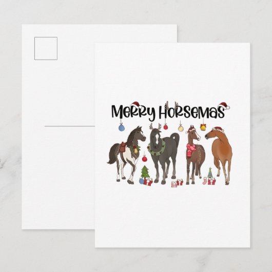 Merry Horsemas Horse Flower Christmas Equine Uitnodiging Briefkaart (Voorkant / Achterkant)