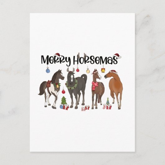 Merry Horsemas Horse Flower Christmas Equine Uitnodiging Briefkaart (Voorkant)
