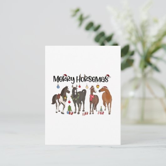 Merry Horsemas Horse Flower Christmas Equine Uitnodiging Briefkaart (Staand voorkant)